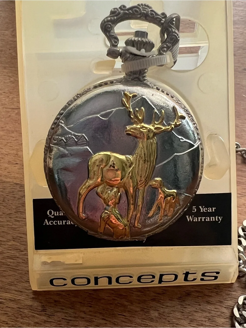Vintage Silver and Gold Deer Pocket Watch NIB needs battery